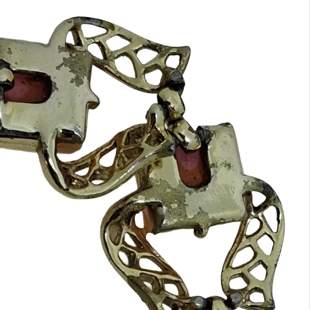 Vintage Coro Pink Confetti Lucite Bracelet Gold Tone Openwork Mid-Century Modern